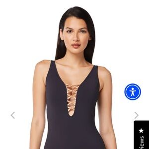 Bleu Rod Beattie Black Swimsuit with Gold Accent